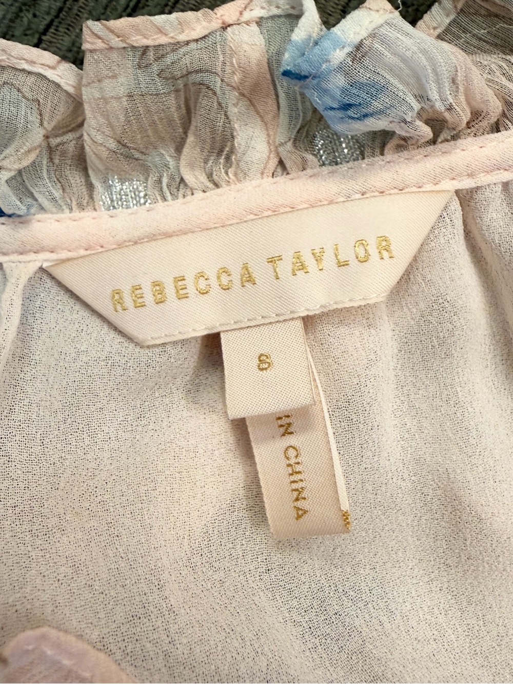 Rebecca Taylor Floral Metallic Ruffle Sleeve Blouse Pink 8 90% Silk - Picture 5 of 9